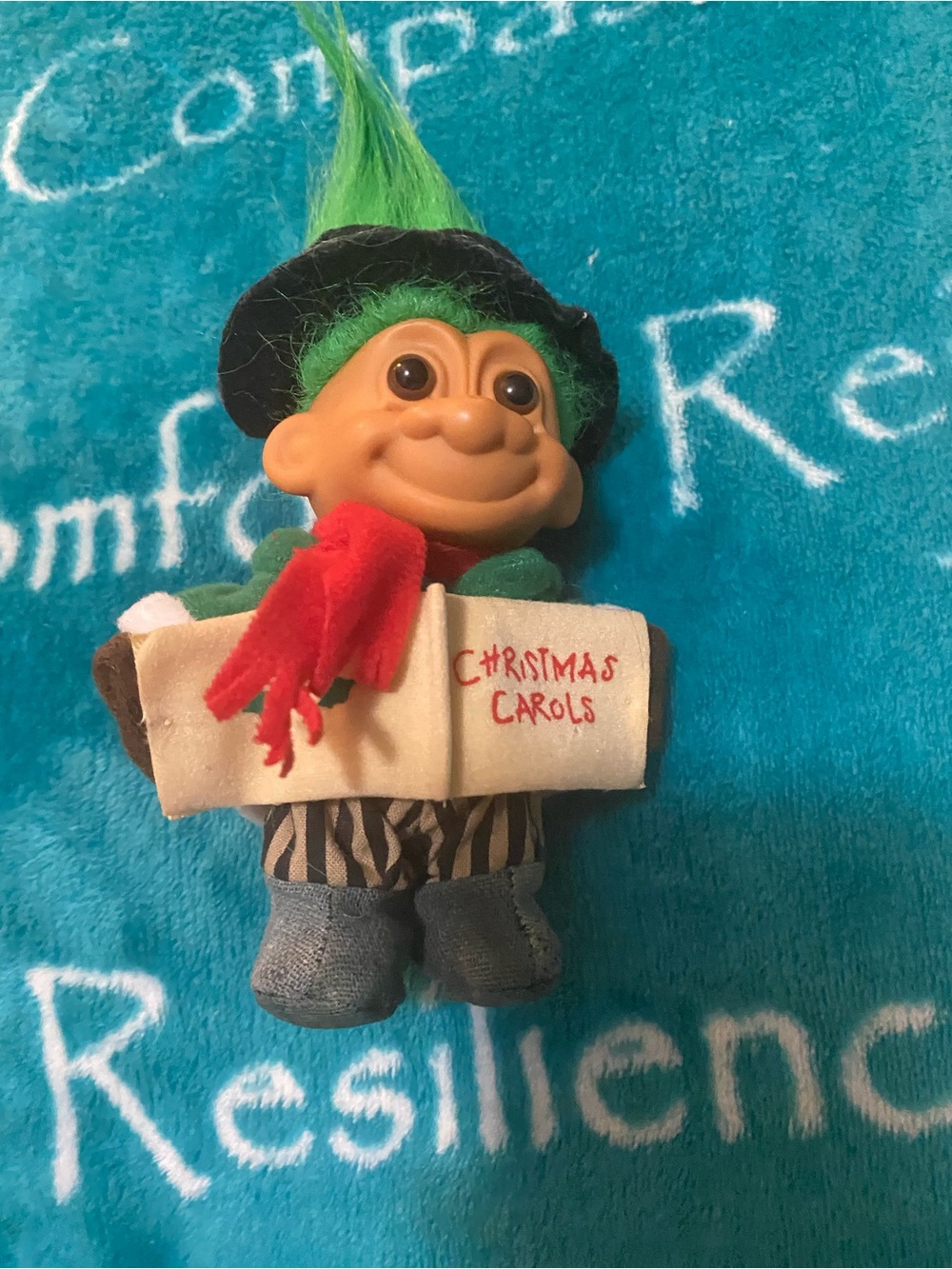 Russ Green-Haired Christmas Carol Troll Plush with Red Scarf